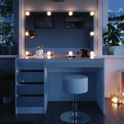 Vicco Coiffeuse Blanc 55cm avec éclairage LED et tabouret