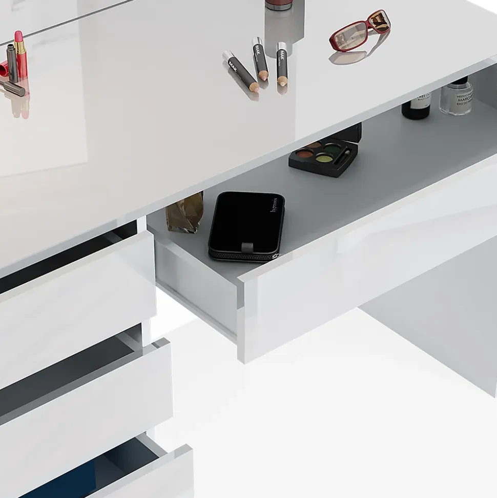 Vicco Coiffeuse Blanc 120cm avec éclairage LED et banc