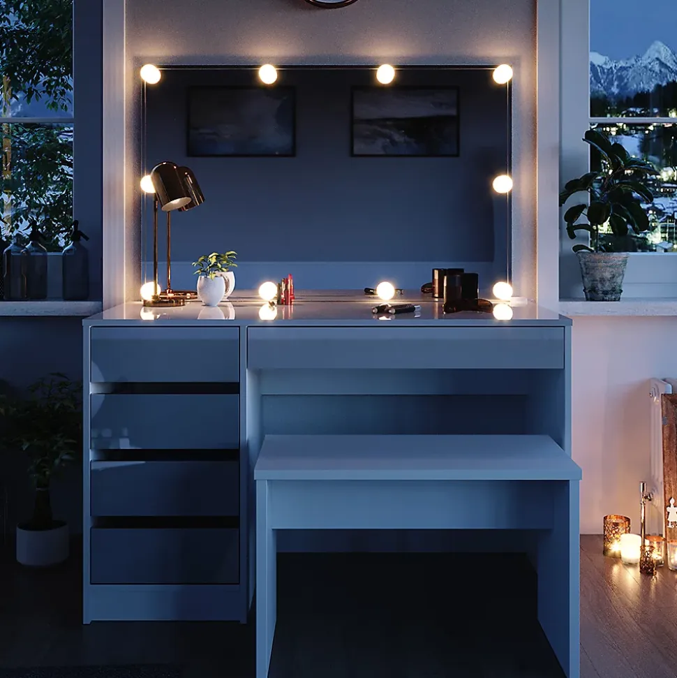 Vicco Coiffeuse Blanc 120cm avec éclairage LED et banc