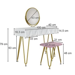 Vicco Coiffeuse Blanc 100cm avec éclairage LED et tabouret