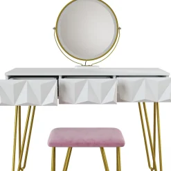 Vicco Coiffeuse Blanc 100cm avec éclairage LED et tabouret