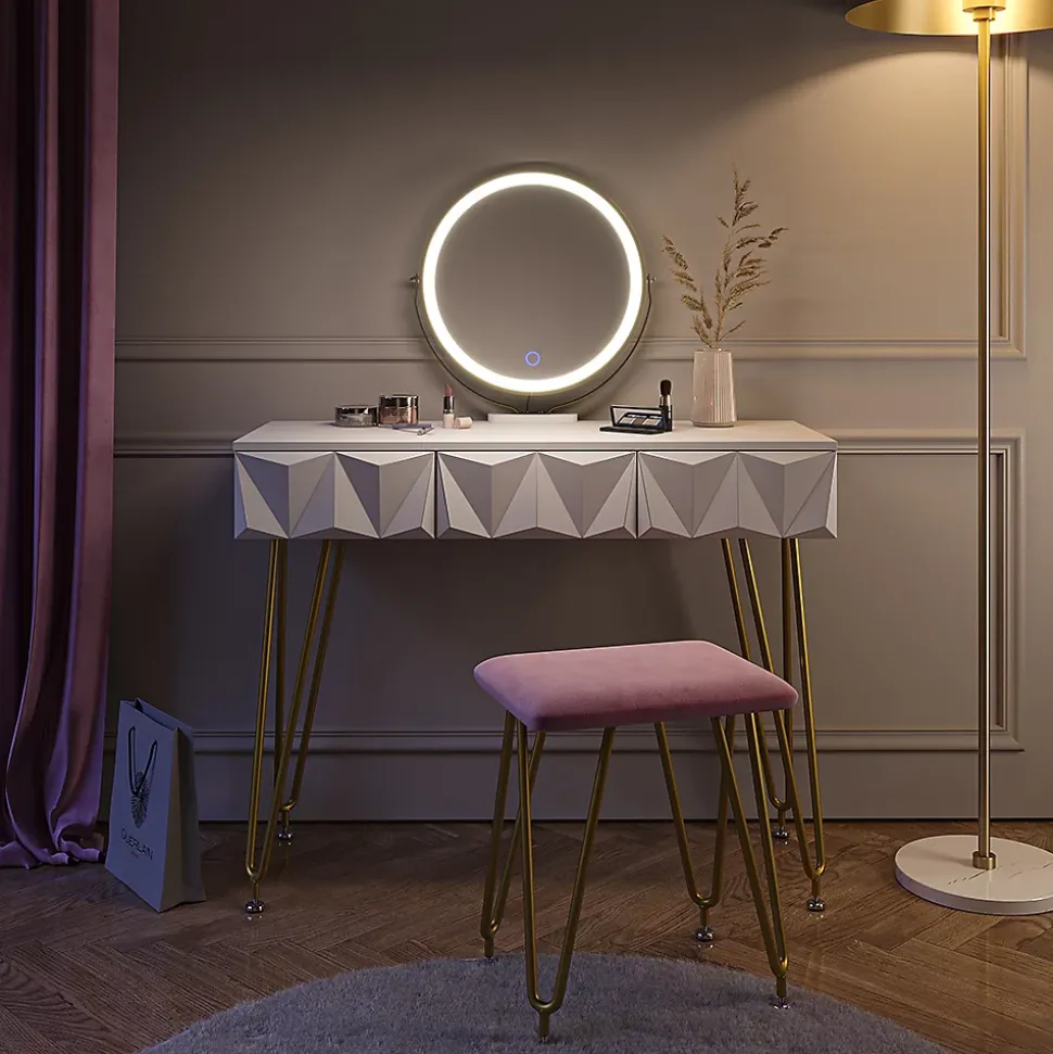 Vicco Coiffeuse Blanc 100cm avec éclairage LED et tabouret