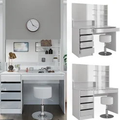 Vicco Coiffeuse Blanc 120cm avec tabouret