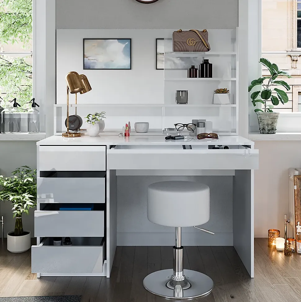 Vicco Coiffeuse Blanc 120cm avec tabouret