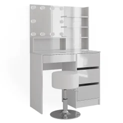 Vicco Coiffeuse Blanc 90cm avec éclairage LED, tabouret et étagère miroir
