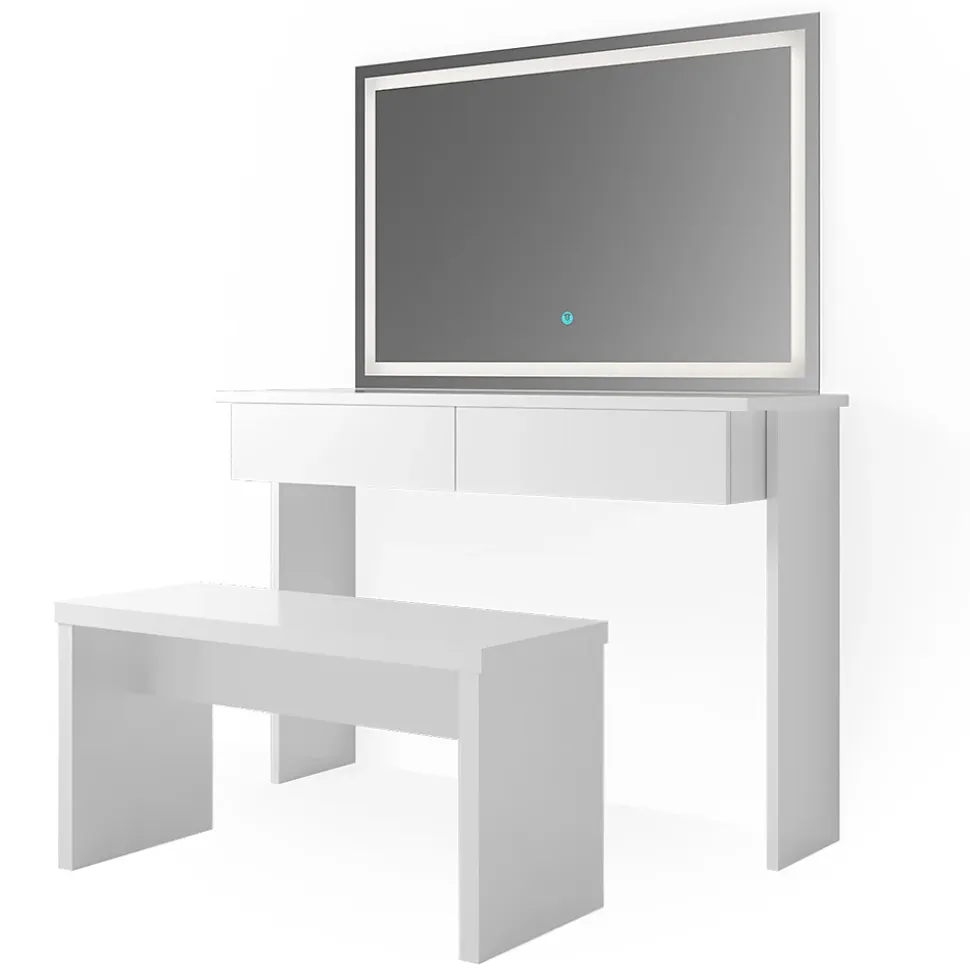 Vicco Coiffeuse Blanc 120cm avec miroir LED et banc