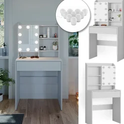 Vicco Coiffeuse Blanc 70cm avec éclairage LED