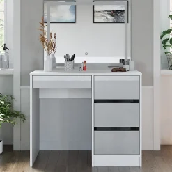Vicco Coiffeuse Blanc 40cm avec miroir LED