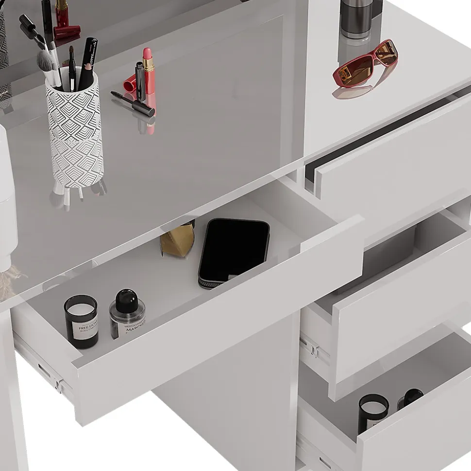Vicco Coiffeuse Blanc 40cm avec miroir LED