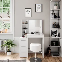 Vicco Coiffeuse Blanc 80cm avec tabouret