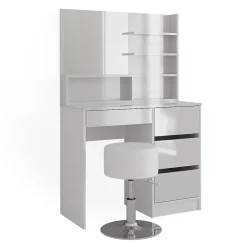Vicco Coiffeuse Blanc 90cm avec tabouret