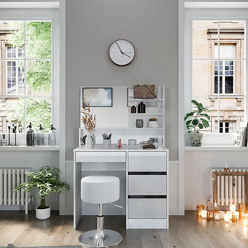 Vicco Coiffeuse Blanc 90cm avec tabouret