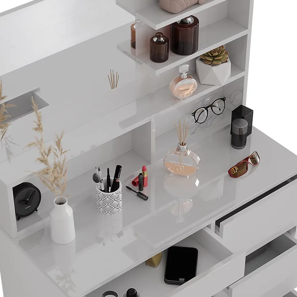 Vicco Coiffeuse Blanc 90cm avec tabouret