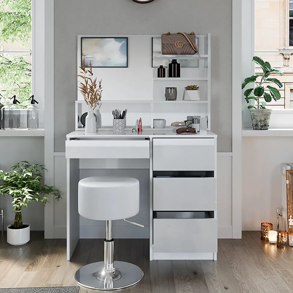 Vicco Coiffeuse Blanc 90cm avec tabouret
