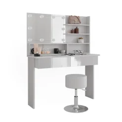 Vicco Coiffeuse Blanc 120cm avec éclairage LED et tabouret