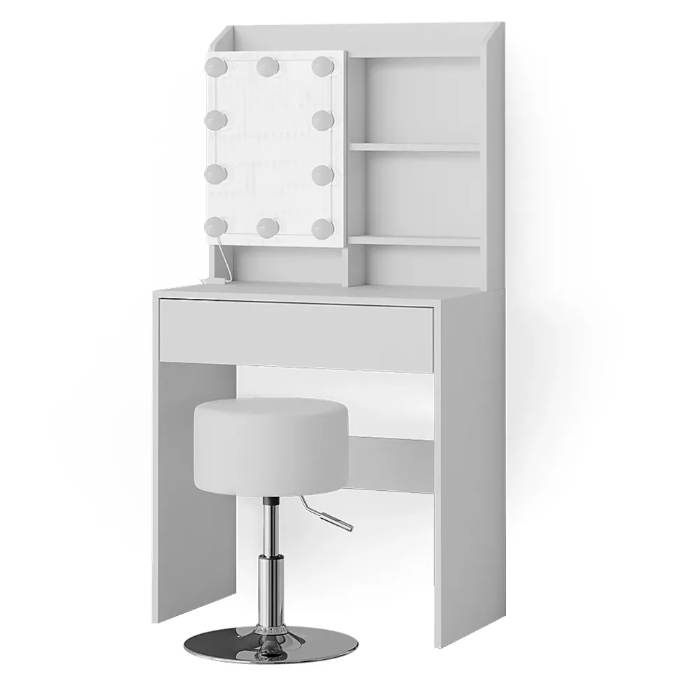 Vicco Coiffeuse Blanc 70cm avec éclairage LED et tabouret