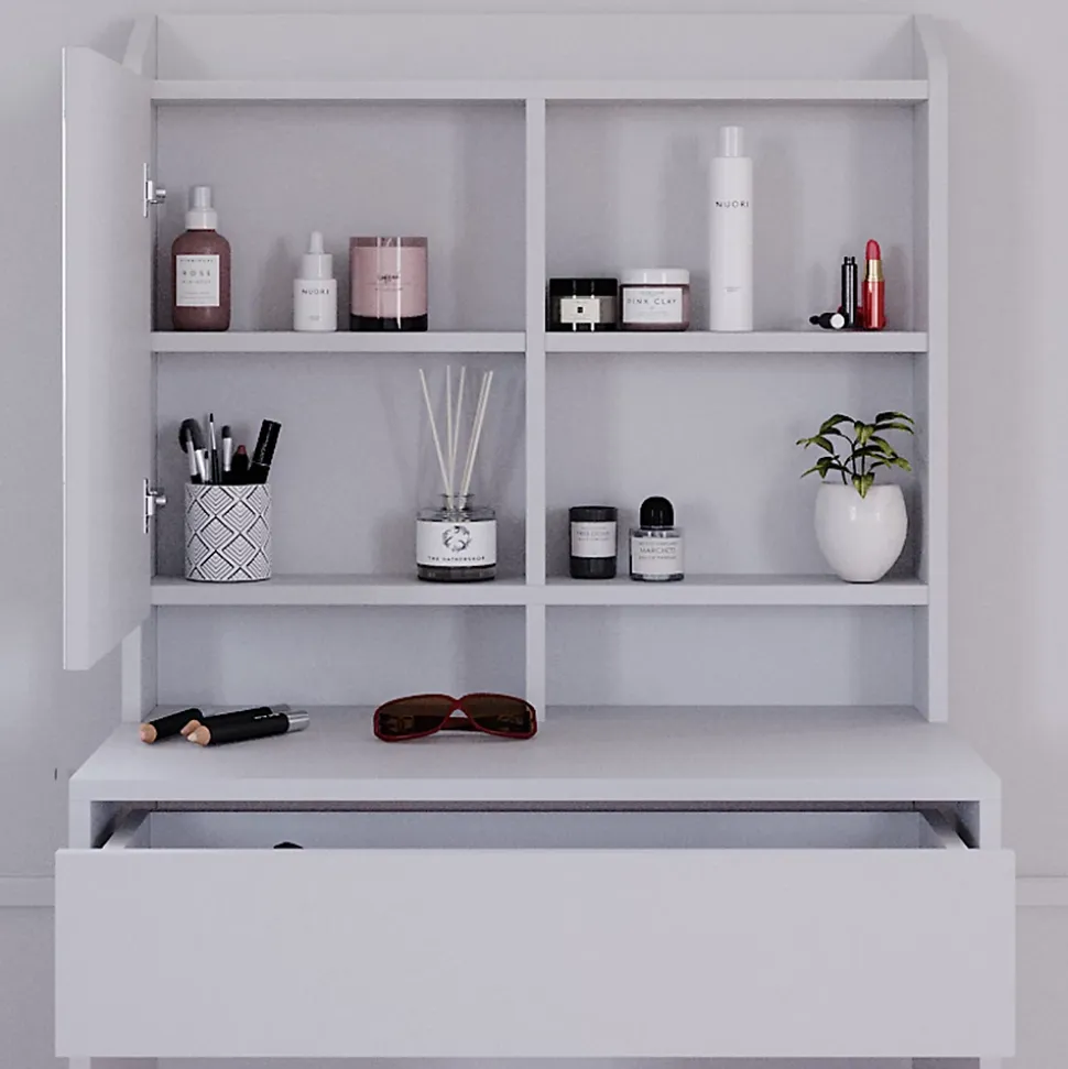 Vicco Coiffeuse Blanc 70cm avec éclairage LED et tabouret