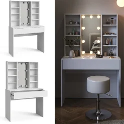 Vicco Coiffeuse Blanc 93cm avec éclairage LED