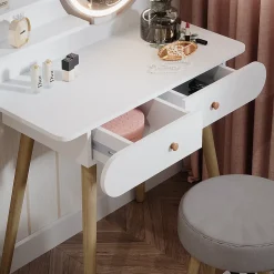 Vicco Coiffeuse Blanc 80cm avec éclairage LED et tabouret