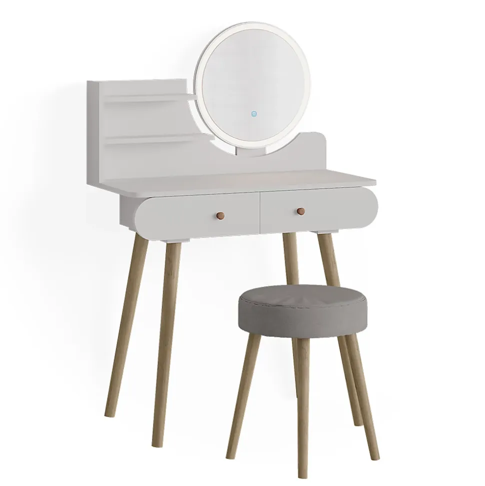 Vicco Coiffeuse Blanc 80cm avec éclairage LED et tabouret