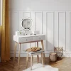 Vicco Coiffeuse Blanc 80cm avec miroir LED et tabouret