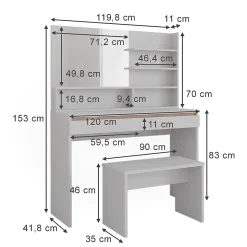 Vicco Coiffeuse Blanc 120cm avec banc