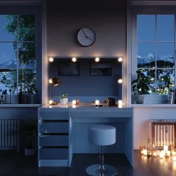 Vicco Coiffeuse Blanc 120cm avec éclairage LED et tabouret