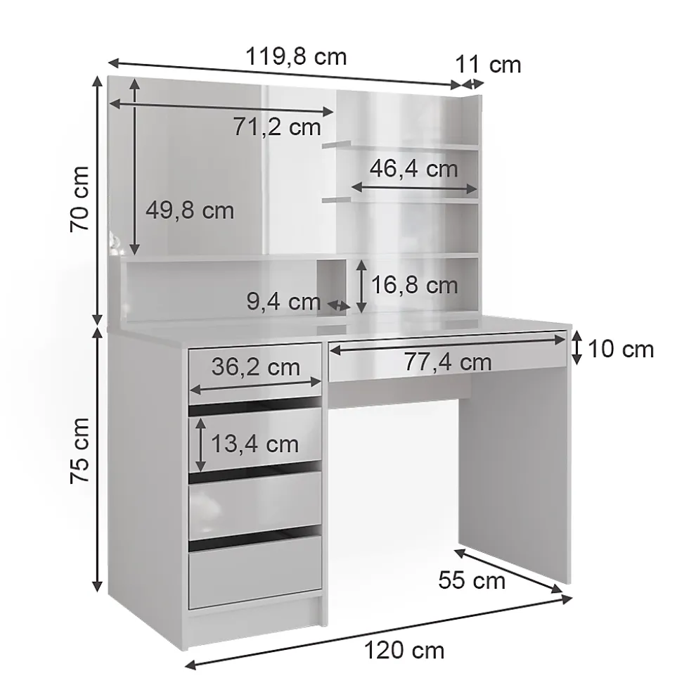 Vicco Coiffeuse Blanc 120cm avec miroir