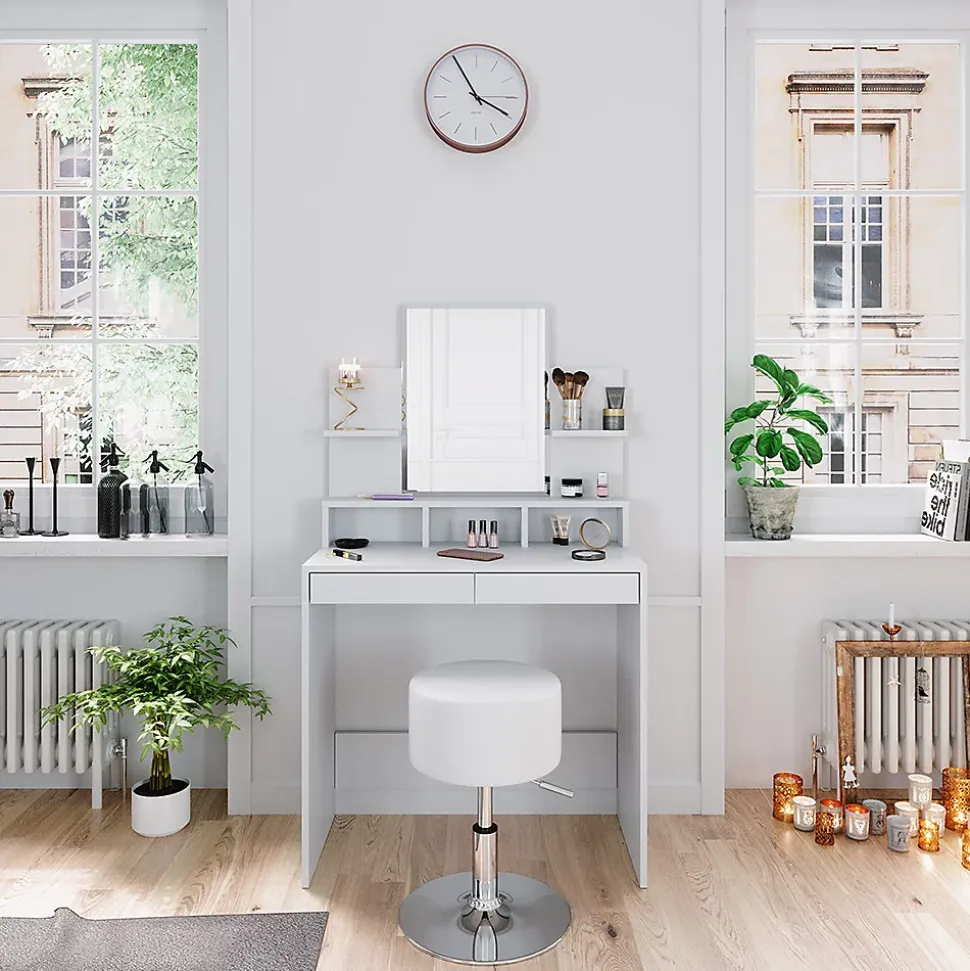 Vicco Coiffeuse Blanc 80cm avec tabouret