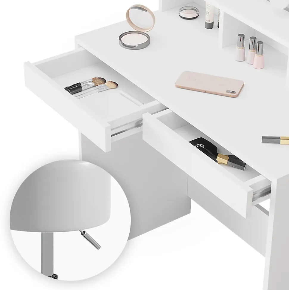 Vicco Coiffeuse Blanc 80cm avec tabouret