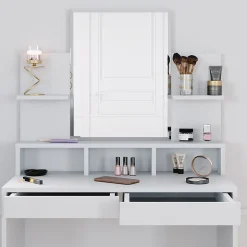 Vicco Coiffeuse Blanc 80cm avec tabouret