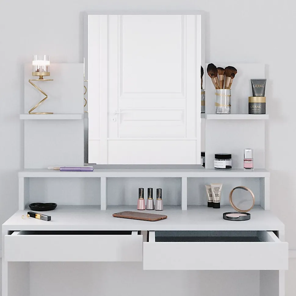 Vicco Coiffeuse Blanc 80cm avec tabouret