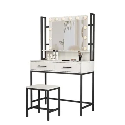 Vicco Coiffeuse Blanc 90cm Avec éclairage LED et tabouret