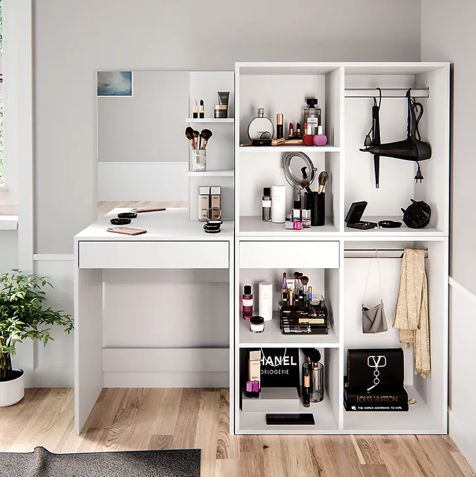 Vicco Coiffeuse Blanc 140cm avec armoires