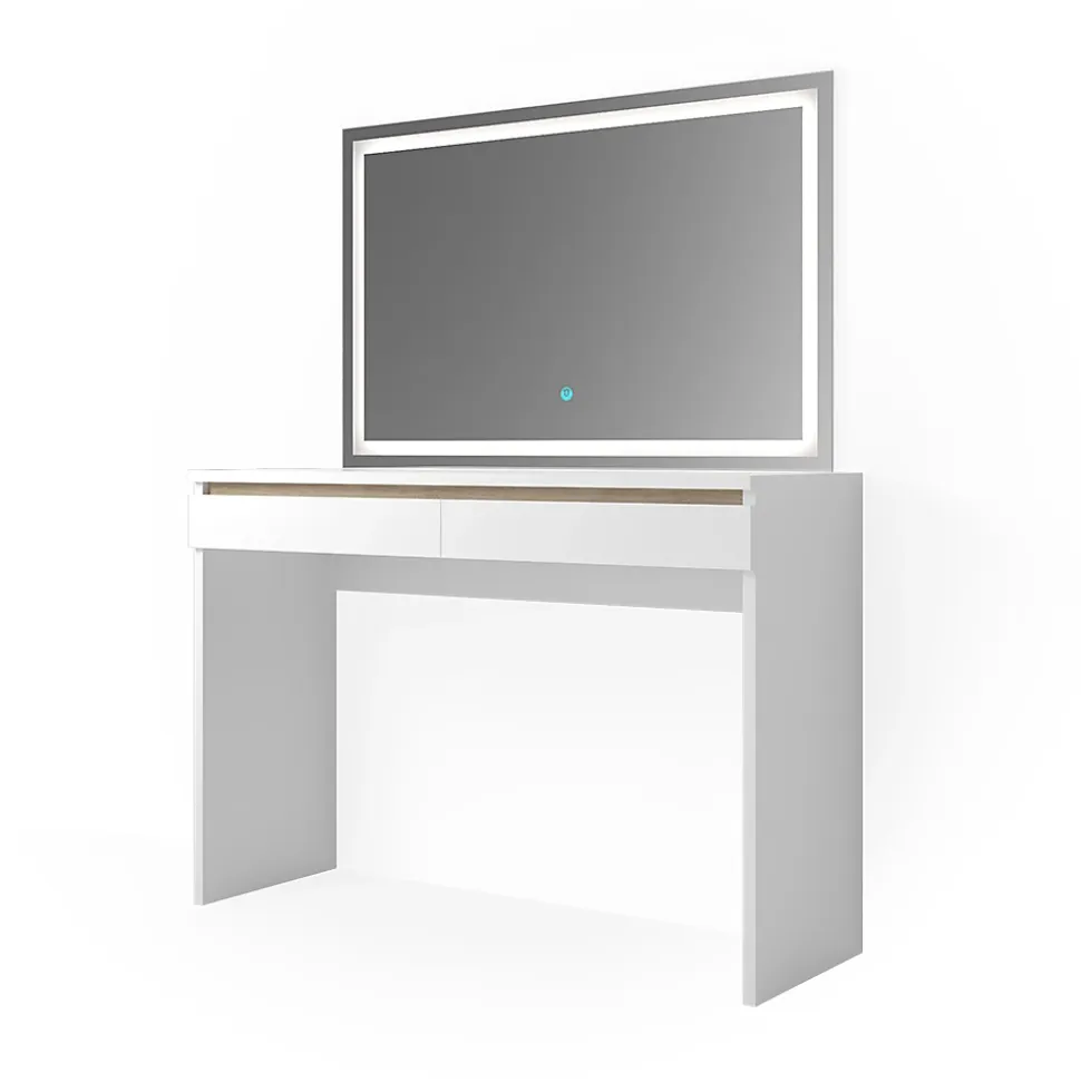 Vicco Coiffeuse Blanc 120cm avec miroir LED