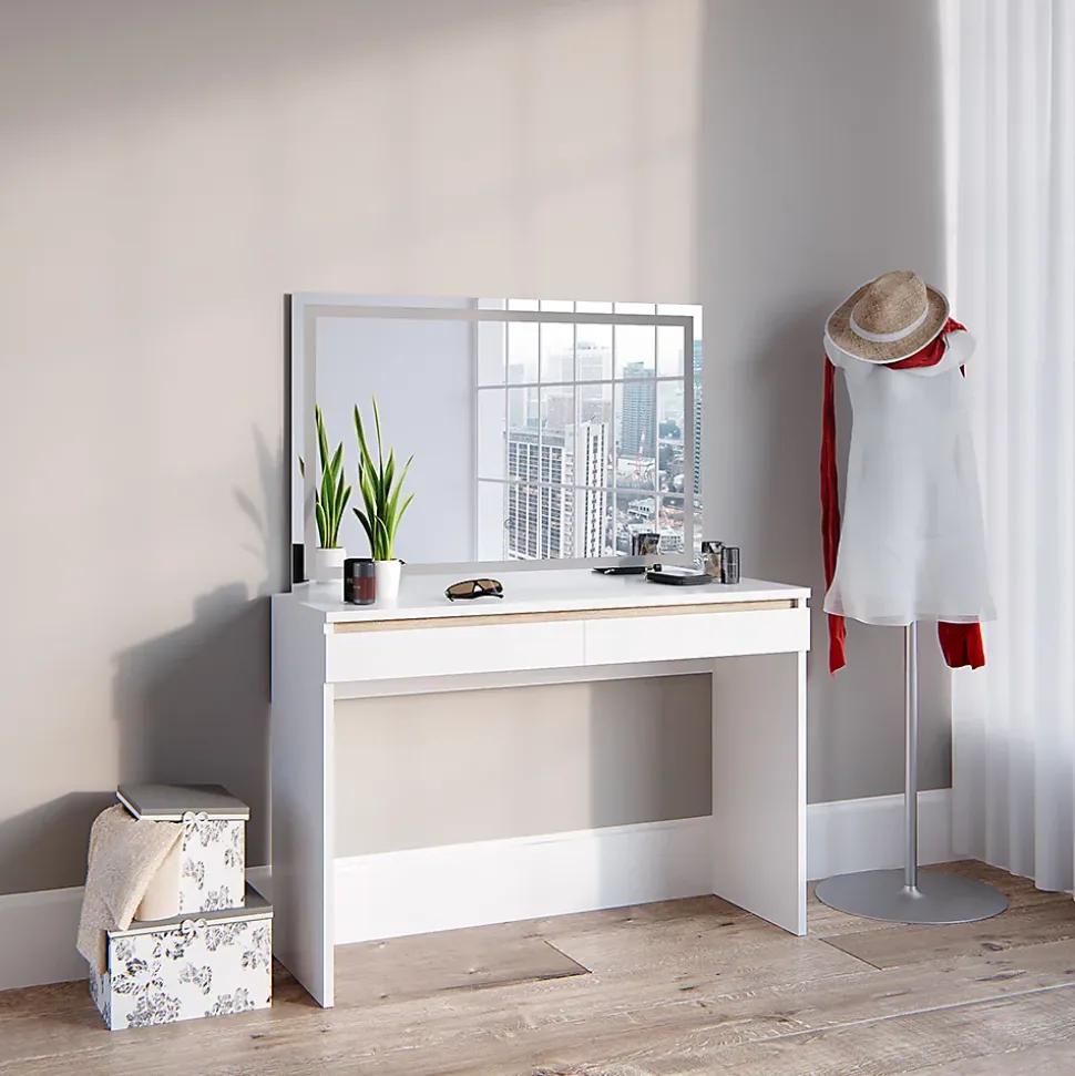 Vicco Coiffeuse Blanc 120cm avec miroir LED