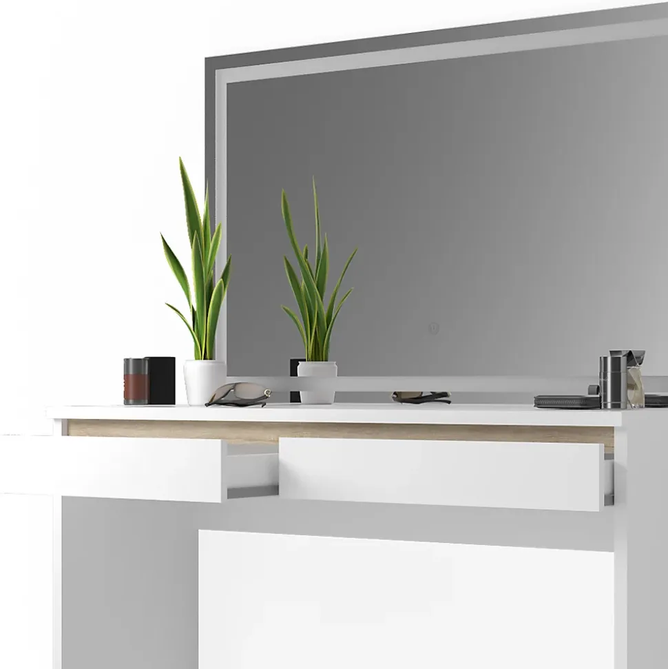 Vicco Coiffeuse Blanc 120cm avec miroir LED