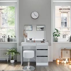 Vicco Coiffeuse Blanc 40cm avec miroir LED et tabouret