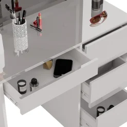 Vicco Coiffeuse Blanc 40cm avec miroir LED et tabouret
