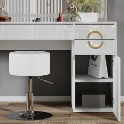 Vicco Coiffeuse Blanc 115cm avec miroir LED et tabouret
