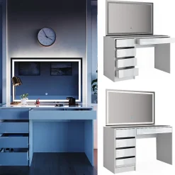 Vicco Coiffeuse Blanc 55cm avec éclairage LED