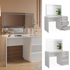 Vicco Coiffeuse Blanc Haute brillance 120cm avec miroir LED