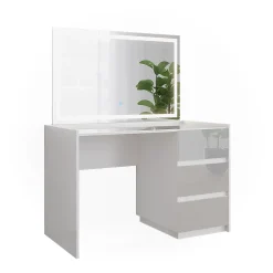 Vicco Coiffeuse Blanc Haute brillance 120cm avec miroir LED