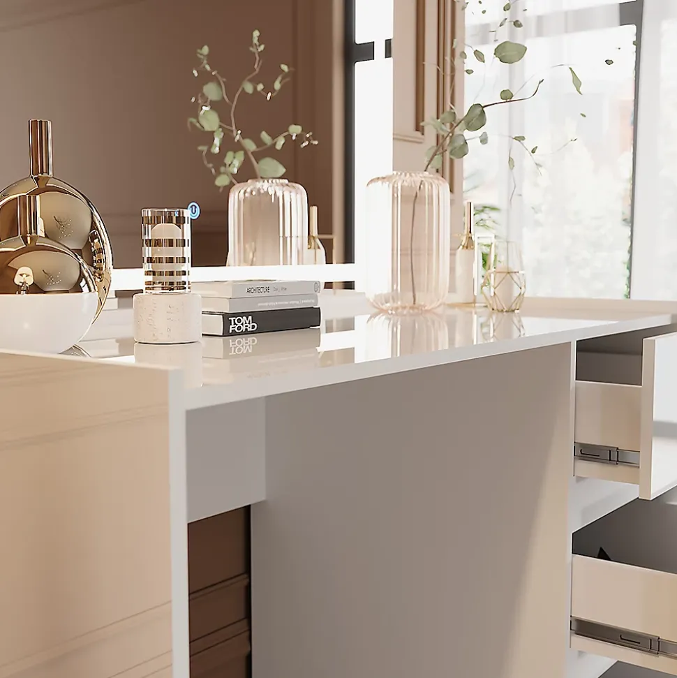 Vicco Coiffeuse Blanc Haute brillance 120cm avec miroir LED