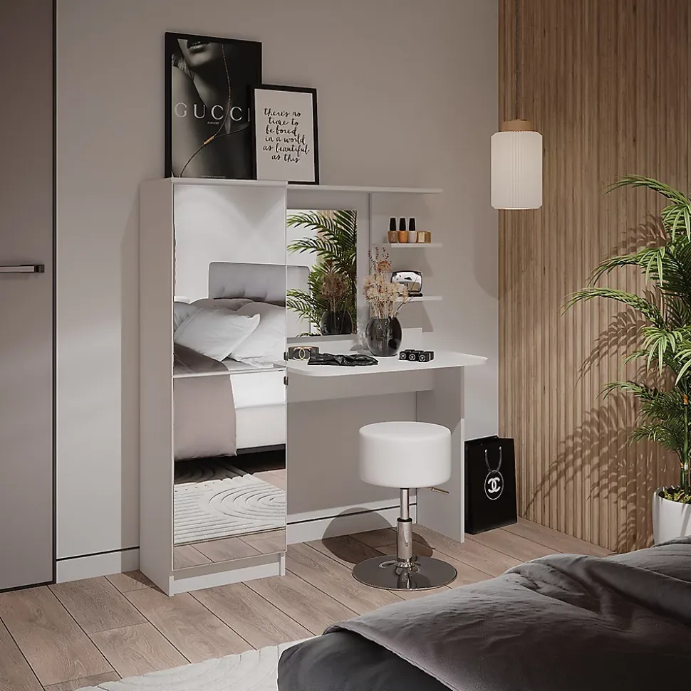 Vicco coiffeuse Blanc 123x141.2cm avec tabouret