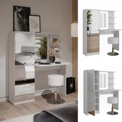 Vicco coiffeuse Blanc 123x141.2cm avec tabouret