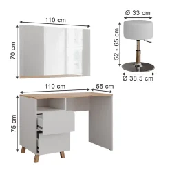 Vicco Coiffeuse Blanc/Artisan 110cm avec tabouret