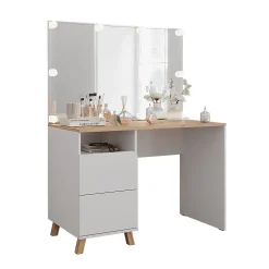 Vicco Coiffeuse Blanc/Artisan 110cm avec guirlande lumineuse LED