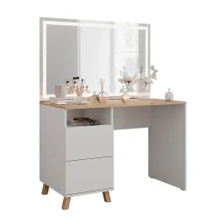 Vicco Coiffeuse Blanc/Artisan 110cm avec miroir LED