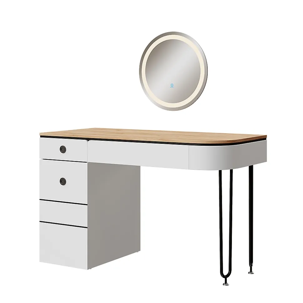 Vicco Coiffeuse Blanc/bois naturel 120cm avec miroir LED